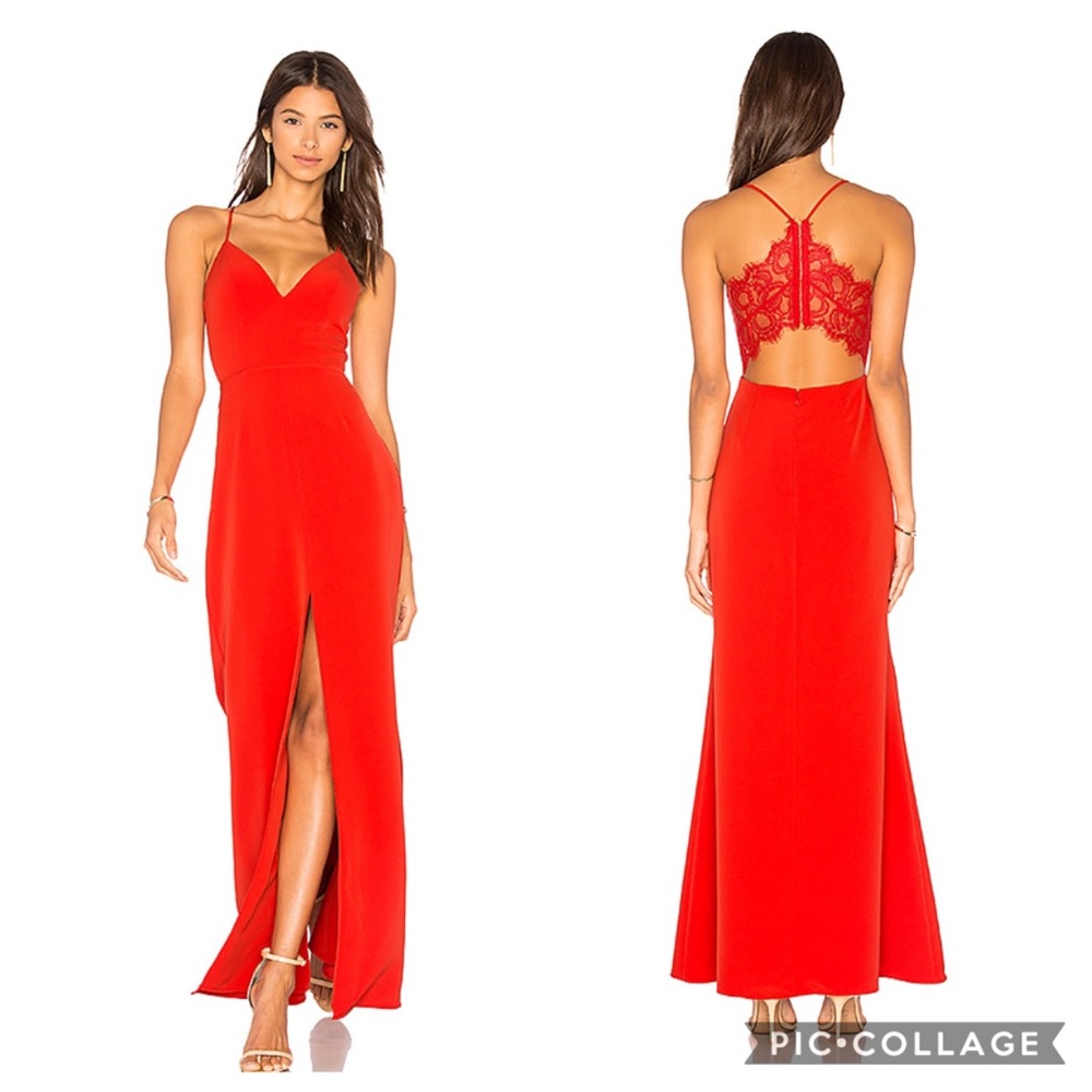 Lovers + Friends Helena Gown Red Lace Details
